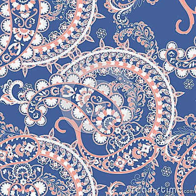 Seamless Asian Textile Background. Paisley Pattern Vector Illustration