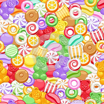 Seamless assorted sweets candies background Vector Illustration