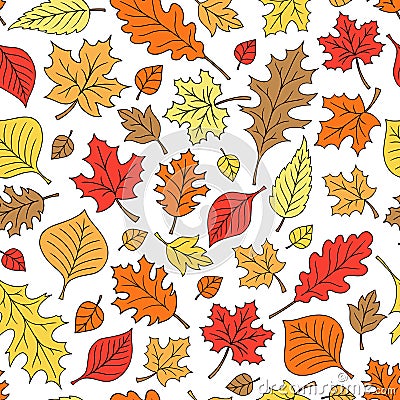 Seamless Autumn Fall Leaves Pattern Vector Vector Illustration