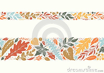 Seamless autumn hand-drawn borders Vector Illustration