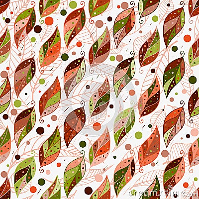 Seamless autumn pattern with colorful fantasy leaves Stock Photo