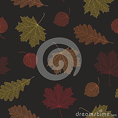 Seamless autumn pattern from skeletons of leaves. Vector Illustration