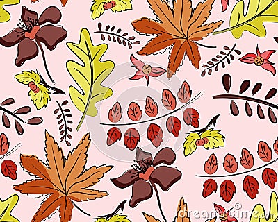 Seamless autumn vector pattern with leaves Vector Illustration