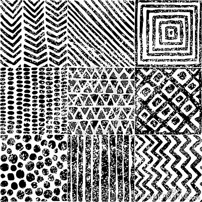 Seamless aztec pattern. Black and white grunge print. Vintage wa Vector Illustration