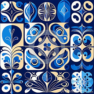 Seamless azulejo pattern. Portuguese tile azulejo. Vector illustration AI Generated Vector Illustration