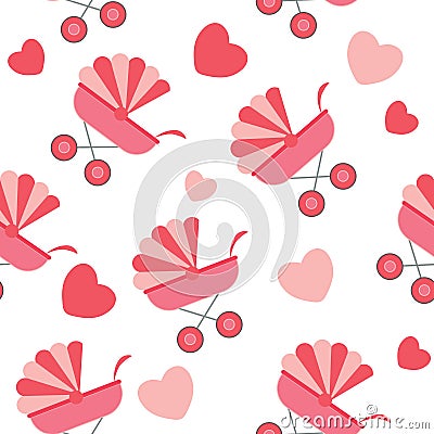 Seamless baby carriages pattern Vector Illustration