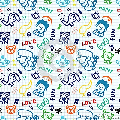 Seamless baby draw pattern Vector Illustration