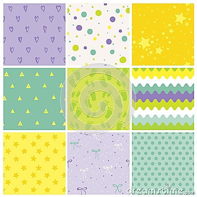 9 Seamless Baby Patterns. Baby Texture Vector Illustration