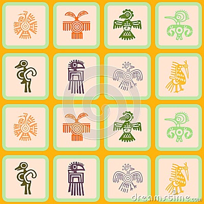 Seamless background with American Indians relics dingbats characters Vector Illustration