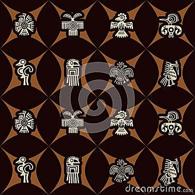 Seamless background with American Indians relics dingbats characters Stock Photo