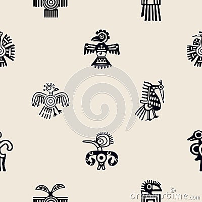 Seamless background with American Indians relics dingbats characters Vector Illustration