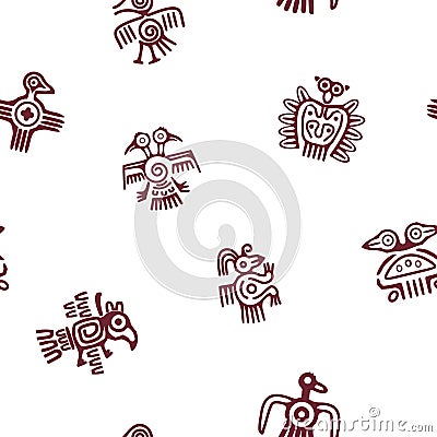 Seamless background with American Indians relics dingbats characters Vector Illustration