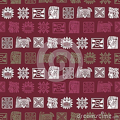 Seamless background with American Indians relics dingbats characters Vector Illustration