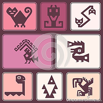 Seamless background with American Indians relics dingbats characters Vector Illustration