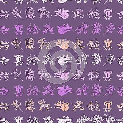 Seamless background with American Indians relics dingbats characters Vector Illustration