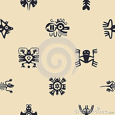 Seamless background with American Indians relics dingbats characters Vector Illustration