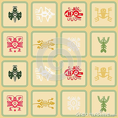 Seamless background with American Indians relics dingbats characters Vector Illustration