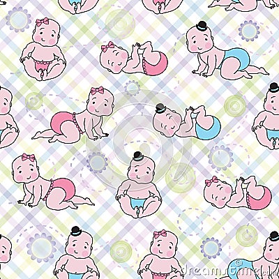 Seamless background with baby boys and baby girls Vector Illustration