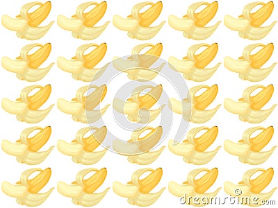 Seamless background with banana peeled half. Illustration. Tropical fruit. Ripe banana without peel. Stock Photo