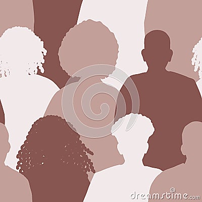 Seamless background with black men and black women. Brown silhouettes of different people. Diverse group of people Vector Illustration