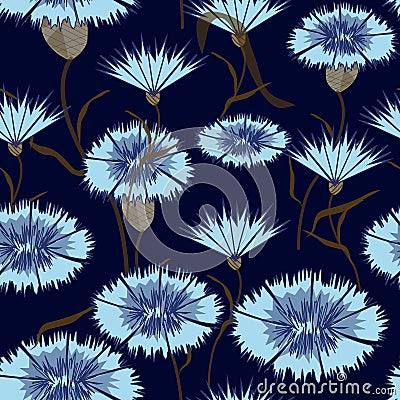 Seamless-background-of-blue-cornflowers Vector Illustration