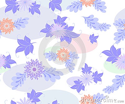 Seamless background with blue flowers and ellipses on a uniform white background. EPS10 vector illustration Vector Illustration