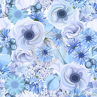 Seamless background with blue flowers. Vector illustration. Vector Illustration