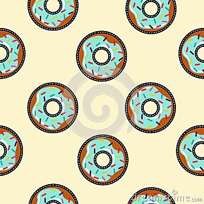 Seamless background with cartoon donut food Vector Illustration