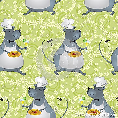 Seamless background, cartoon rat cook Vector Illustration