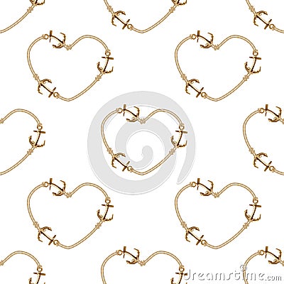 Seamless background with chains, anchors, rope, grid. Abstract pattern in nautical style. Marine motifs ornament Cartoon Illustration