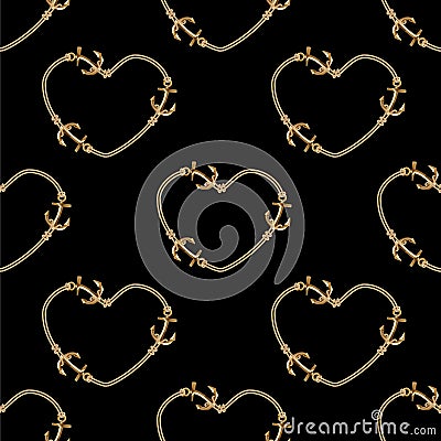 Seamless background with chains, anchors, rope, grid. Abstract pattern in nautical style. Marine motifs ornament Cartoon Illustration