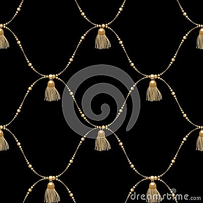 Seamless background with chains, anchors, rope, grid. Abstract pattern in nautical style. Marine motifs ornament Cartoon Illustration