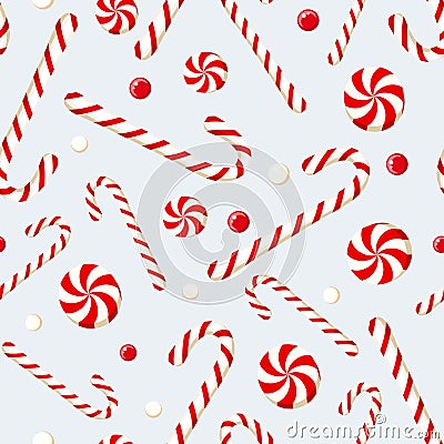 Seamless background with Christmas candies. Vector Illustration