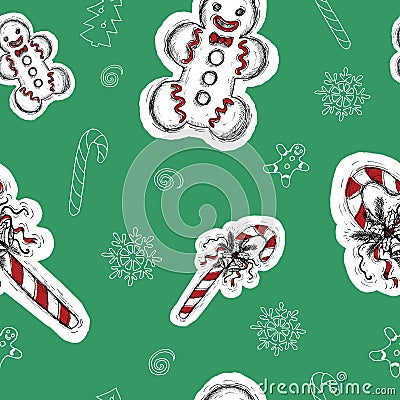 Seamless background with Christmas sweets Vector Illustration