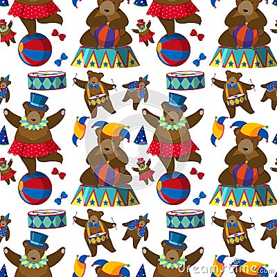 Seamless background with circus bears Vector Illustration