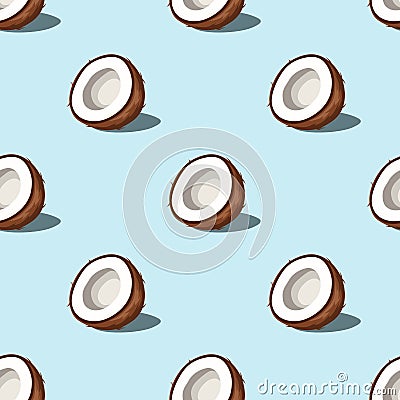 Seamless background with coconuts on blue. Vector illustration Vector Illustration