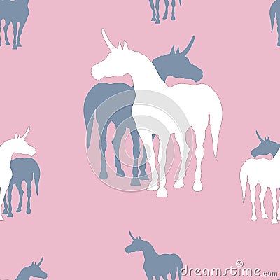 Seamless background of silhouettes of unicorns on pinc background Stock Photo