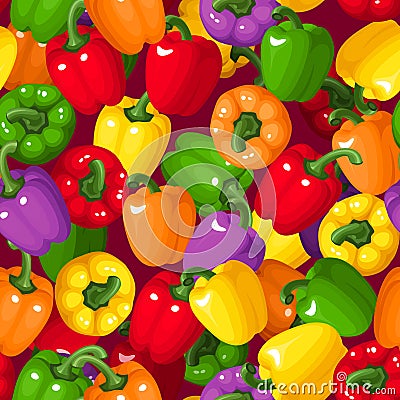 Seamless background with colorful bell peppers. Vector Illustration