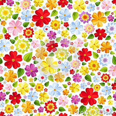 Seamless background with colorful flowers. Vector Vector Illustration