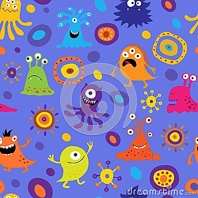 Seamless background with colorful monsters Vector Illustration