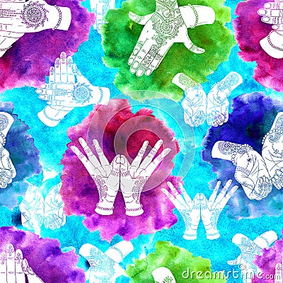 Seamless background with colorful mudras Stock Photo