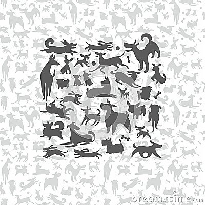 Seamless background composed of simplified dog silhouettes Vector Illustration