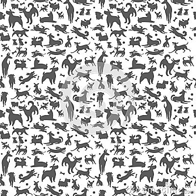 Seamless background composed of simplified dog silhouettes Vector Illustration