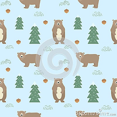 Seamless background with cute bears. Vector Illustration