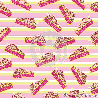 Seamless background with cute cake on pink color Stock Photo