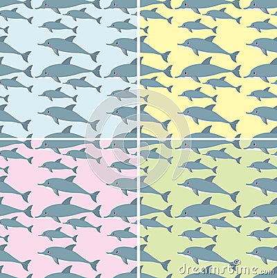 Seamless background with cute dolphins Vector Illustration