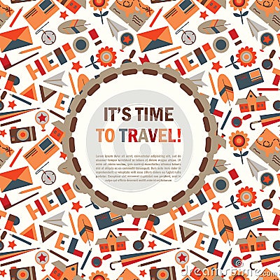 Seamless background from cute travel icons Cartoon Illustration
