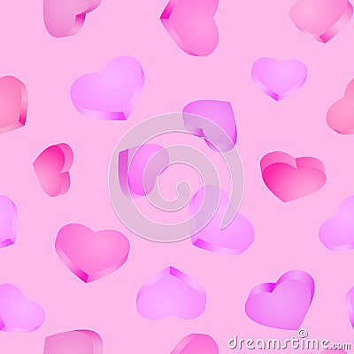 Seamless background. 3D hearts. Valentines day Vector Illustration