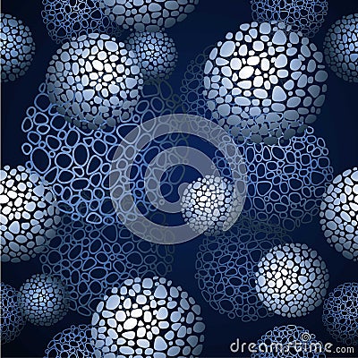 Seamless background: decorative abstract spheres on a dark background. Vector Illustration