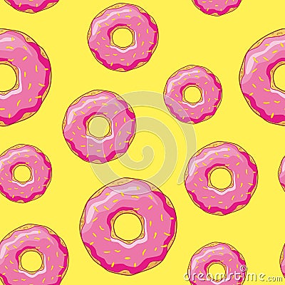 Seamless background with donuts with pink glaze Vector Illustration